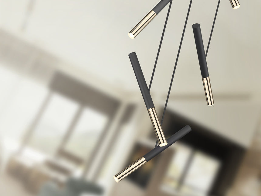 Lámpara de techo colgante Schuller Edna 5 luces negro y oro brillo 3000K Ø43cm vista 2