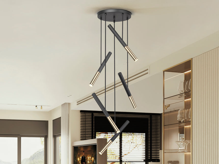 Lámpara de techo colgante Schuller Edna 5 luces negro y oro brillo 3000K Ø43cm 451052