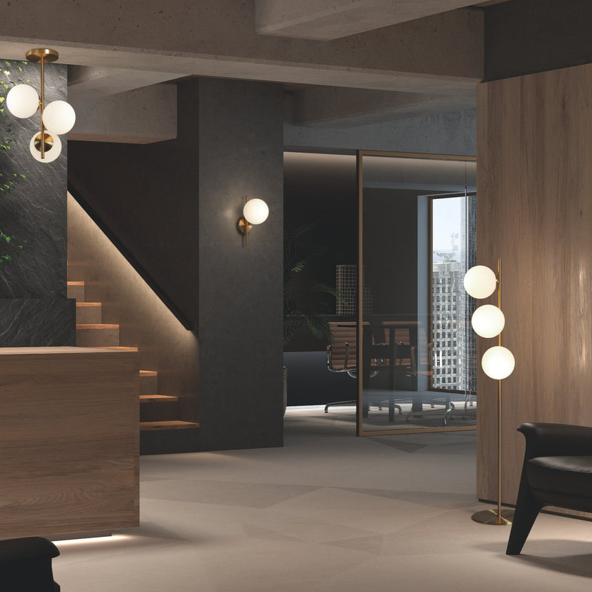 MDC Rondo Lámpara bolas de pie de 3 luces dorado y blanco 578046101