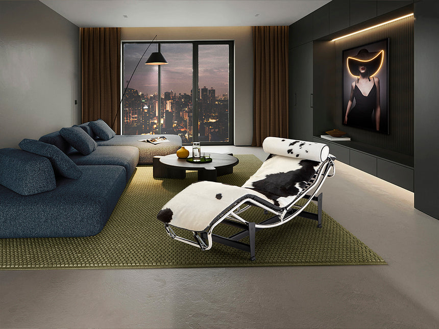 Chaise longue Schuller Leco cromo y negro piel y acero 154x56cm 458436