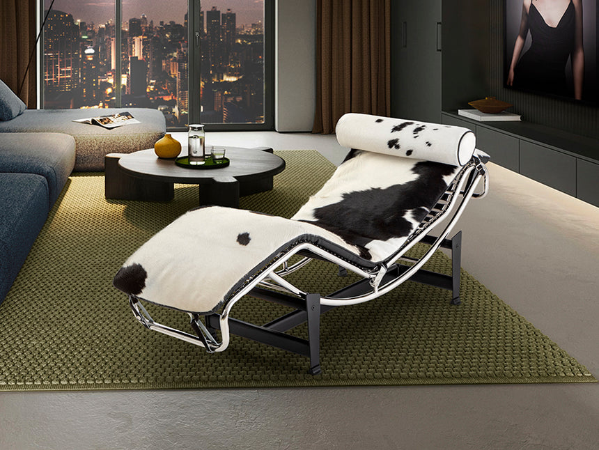 Chaise longue Schuller Leco cromo y negro piel y acero 154x56cm 458436