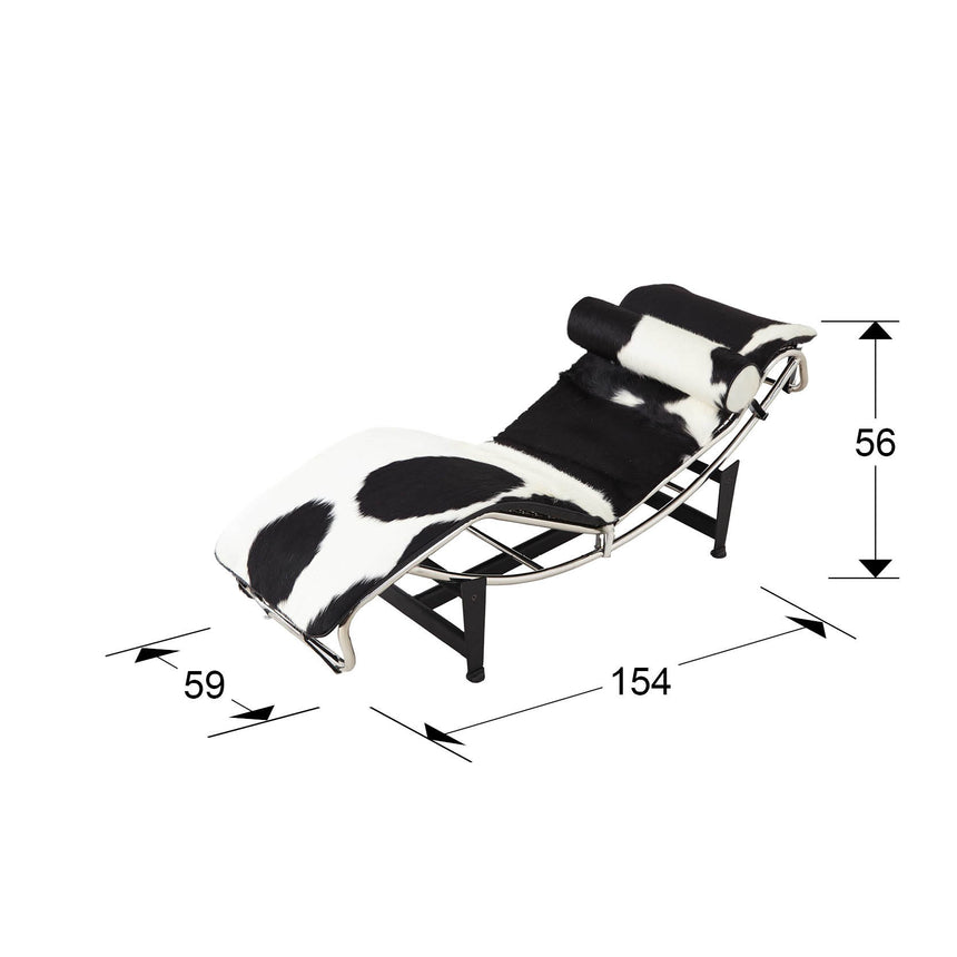 Chaise longue Schuller Leco cromo y negro piel y acero 154x56cm dimensiones