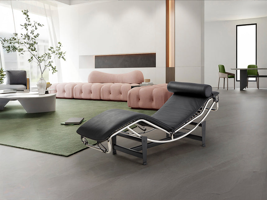 Chaise longue Schuller Leco cromo y negro piel y acero 154x56cm 458467