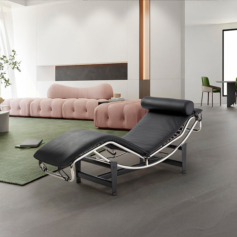 Chaise longue Schuller Leco cromo y negro piel y acero 154x56cm 458467