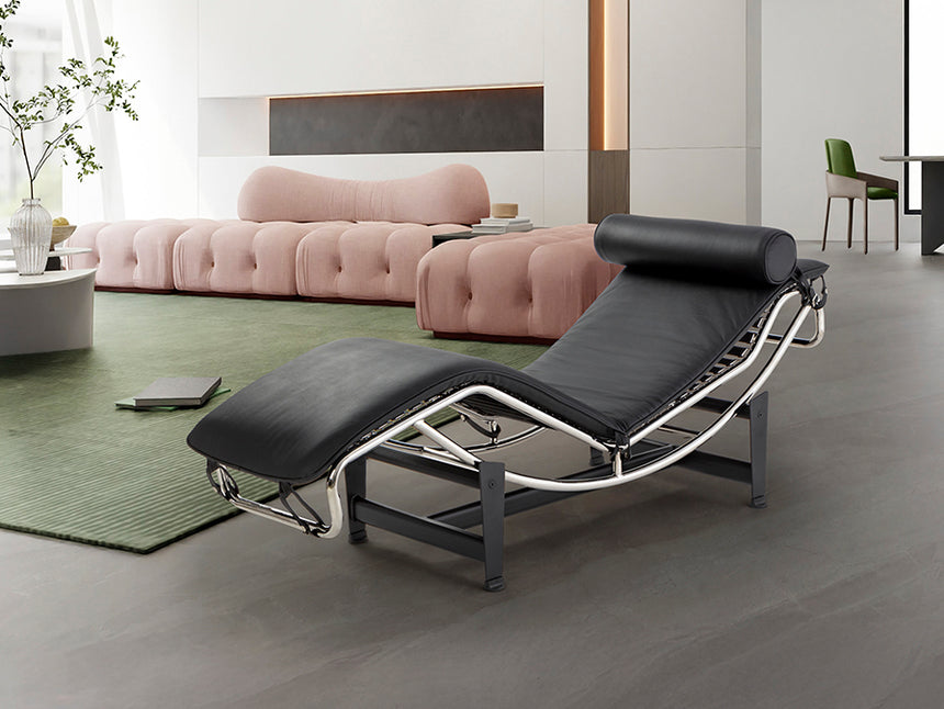 Chaise longue Schuller Leco cromo y negro piel y acero 154x56cm 458467 - imagen 8