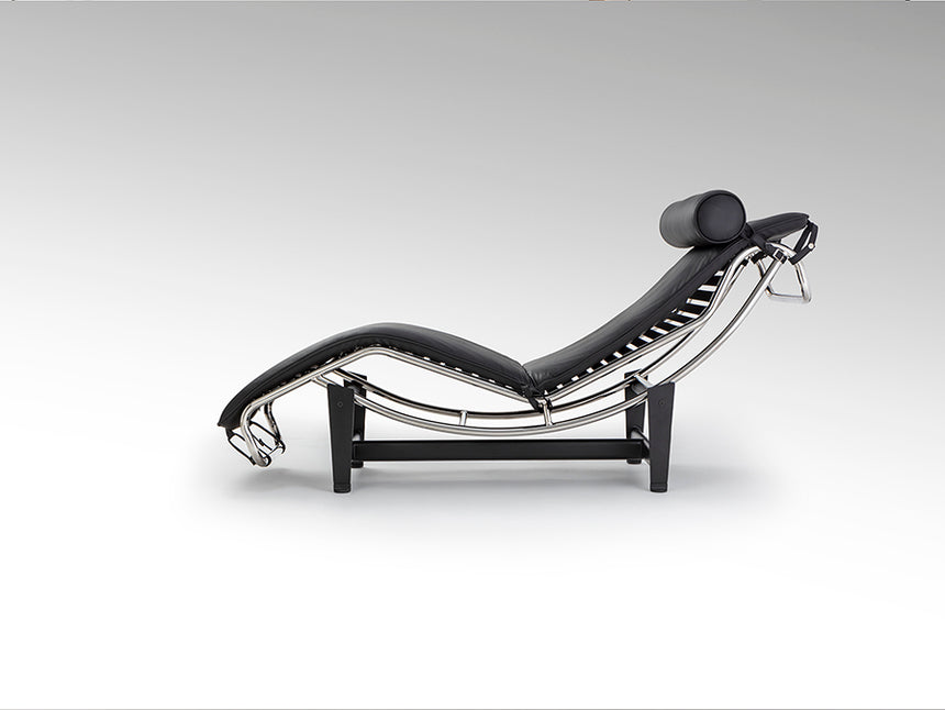 Chaise longue Schuller Leco cromo y negro piel y acero 154x56cm 458467