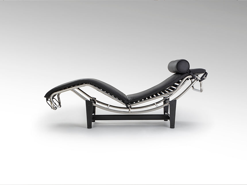 Chaise longue Schuller Leco cromo y negro piel y acero 154x56cm 458467