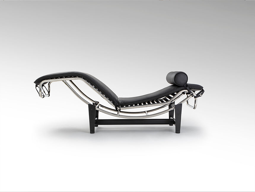 Chaise longue Schuller Leco cromo y negro piel y acero 154x56cm 458467