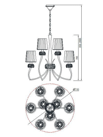 Plano de medidas - Mantra Loewe Lámpara de techo colgante cuero Ø75cm 4730