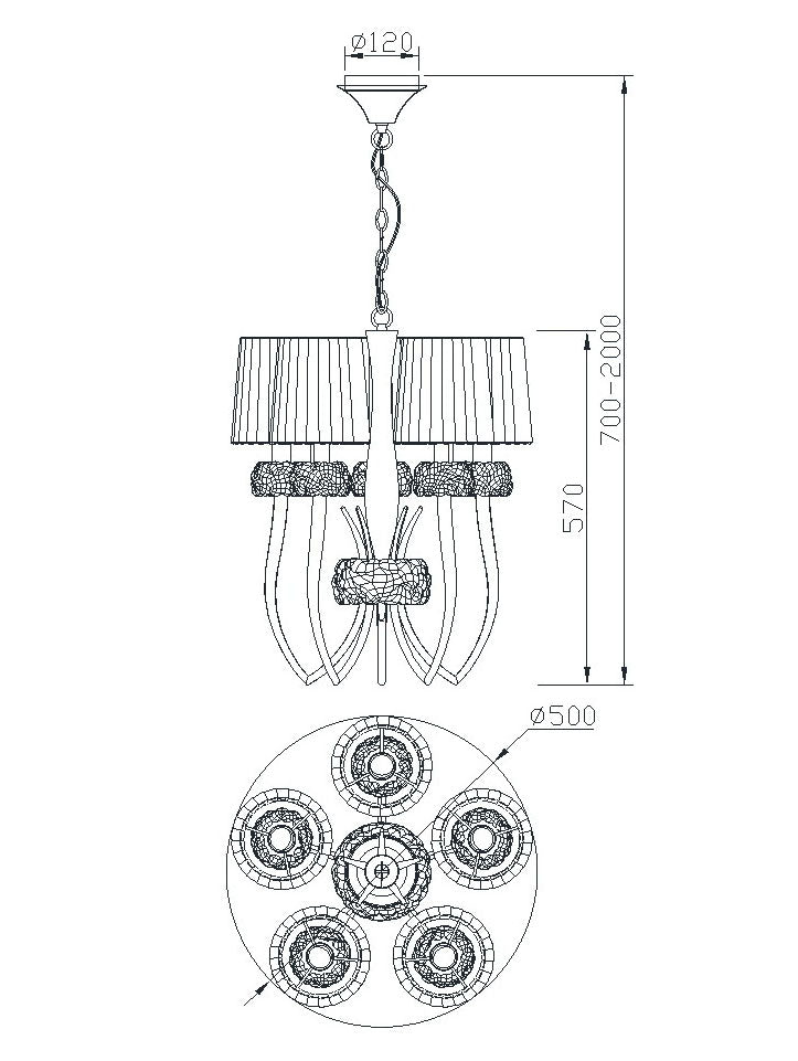 Plano de medidas - Mantra Loewe Lámpara de techo colgante cuero Ø50cm 4732
