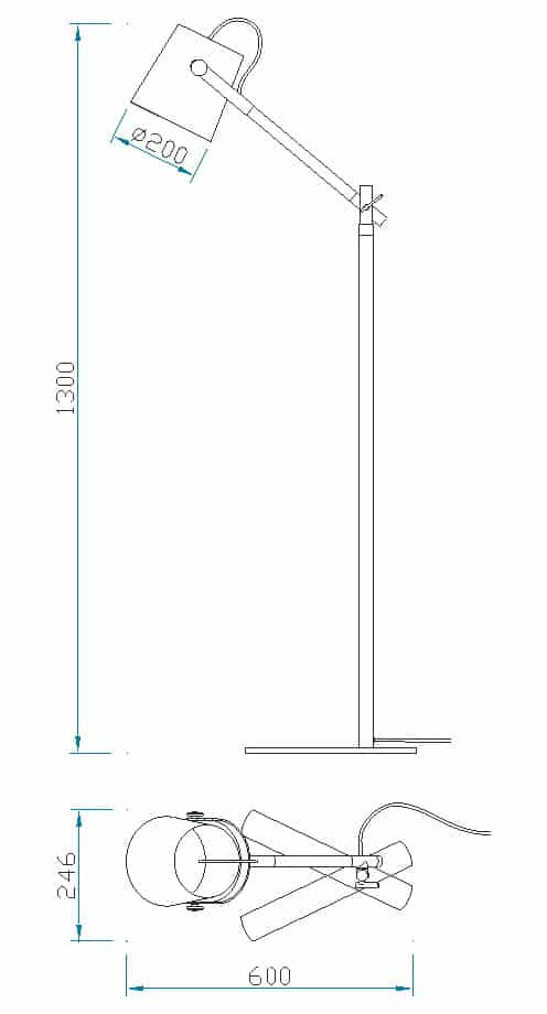 Plano de medidas - Mantra Nordica Lámpara de pie blanco/ madera 4920