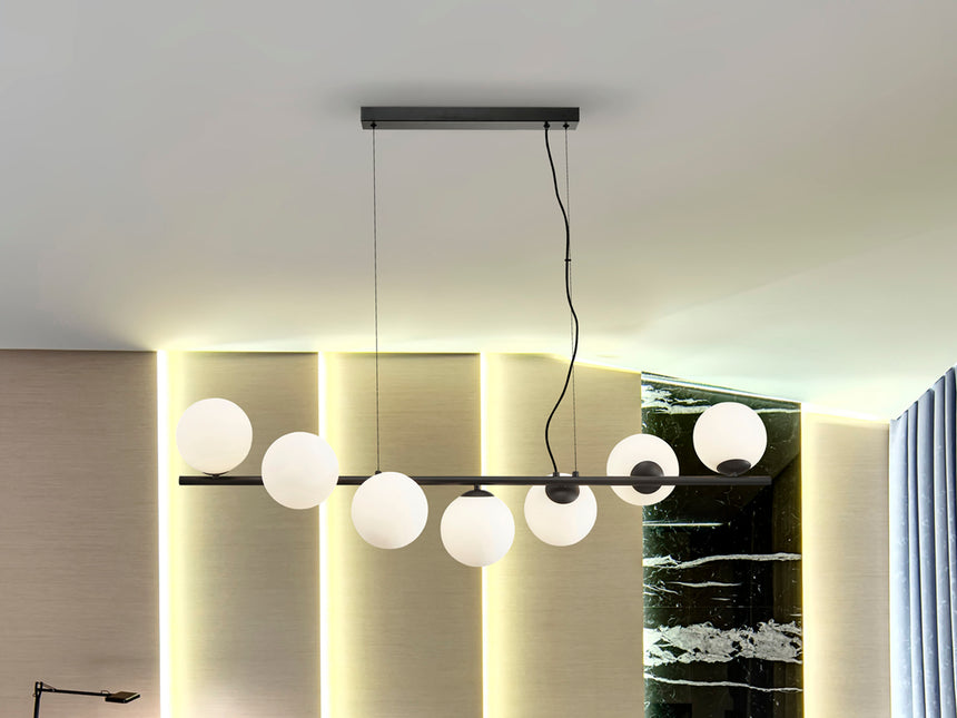 Lámpara de techo colgante bolas Schuller Inoa 7 luces negro y ácido opal 494467