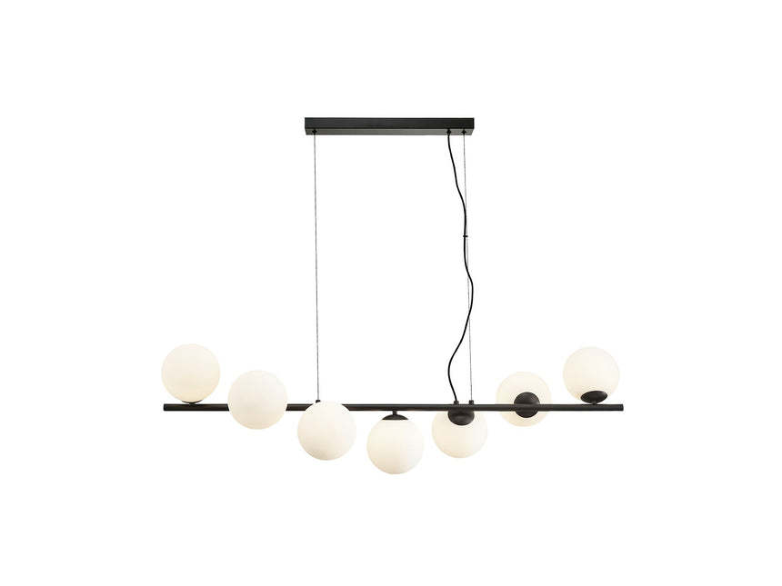 Lámpara de techo colgante bolas Schuller Inoa 7 luces negro y ácido opal ambiente