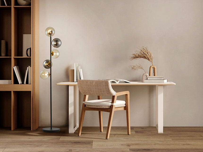 Schuller Inoa Lámpara Pie de salón bolas 5 luces negro smoke ámbar 494511