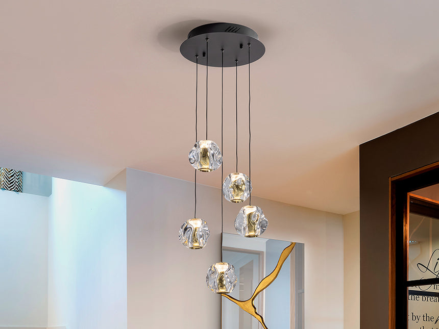 Schuller Zaria Pendant Ceiling Lamp 5 Lights Black/Gold/Transp D30 Dim 501965