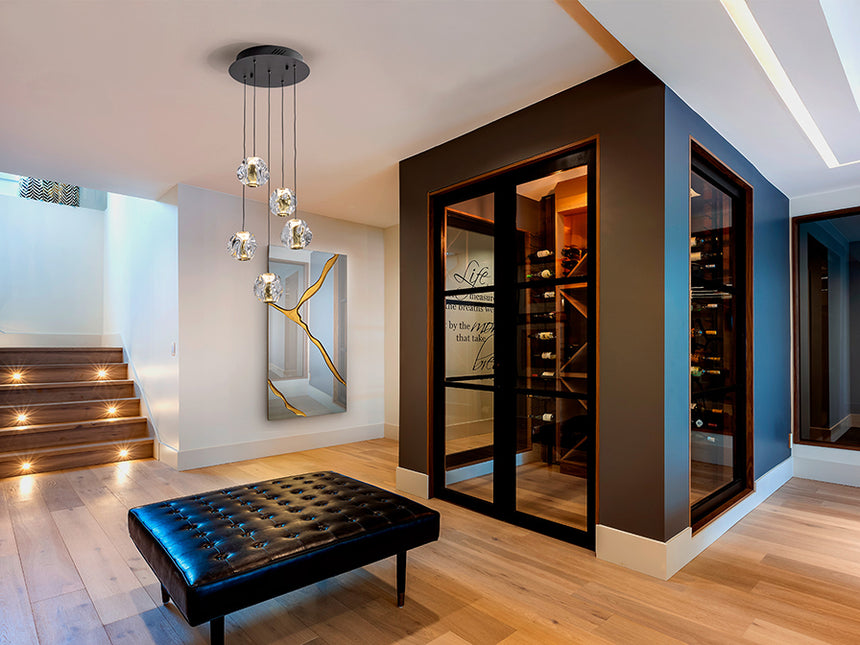 Schuller Zaria Pendant Ceiling Lamp 5 Lights Black/Gold/Transp D30 Dim 501965