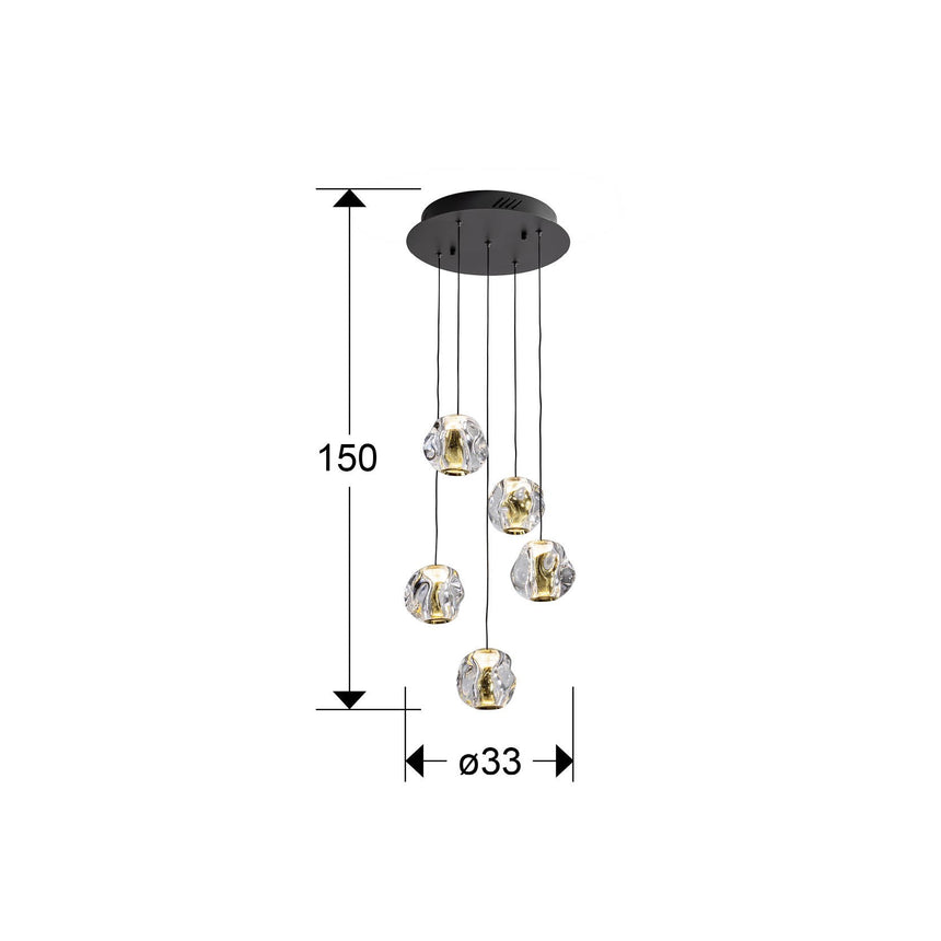 Lámpara de techo colgante Schuller Zaria 5 luces negro 3000K regulable Ø33cm dimensiones