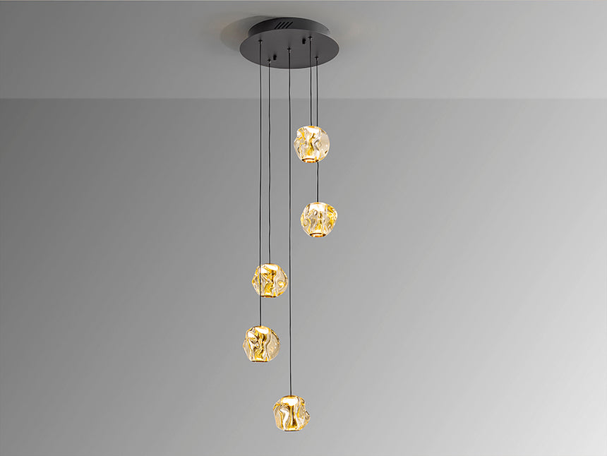 Schuller Zaria 5-light chandelier, black/bronze/amber, D25, Dim 501989