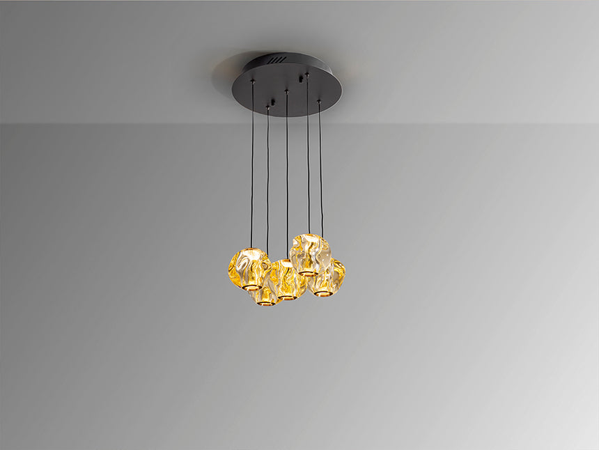 Schuller Zaria 5-light chandelier, black/bronze/amber, D25, Dim 501989