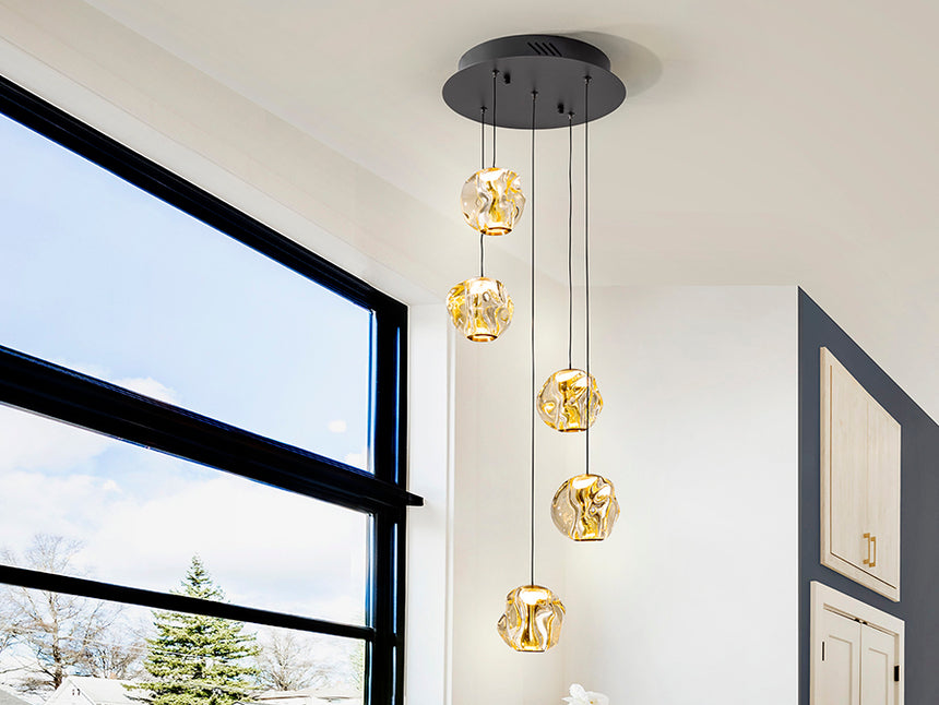 Schuller Zaria 5-light chandelier, black/bronze/amber, D25, Dim 501989