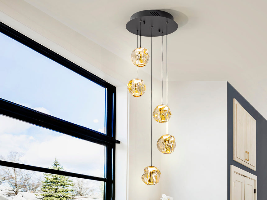 Lámpara de techo colgante Schuller Zaria 5 luces negro y bronce 3000K regulable Ø33cm 501989