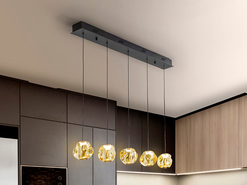 Schuller Zaria 5-light chandelier, black/bronze/amber, dimmable 502528