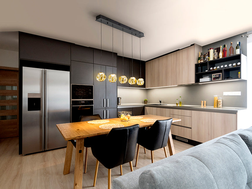 Schuller Zaria 5-light chandelier, black/bronze/amber, dimmable 502528