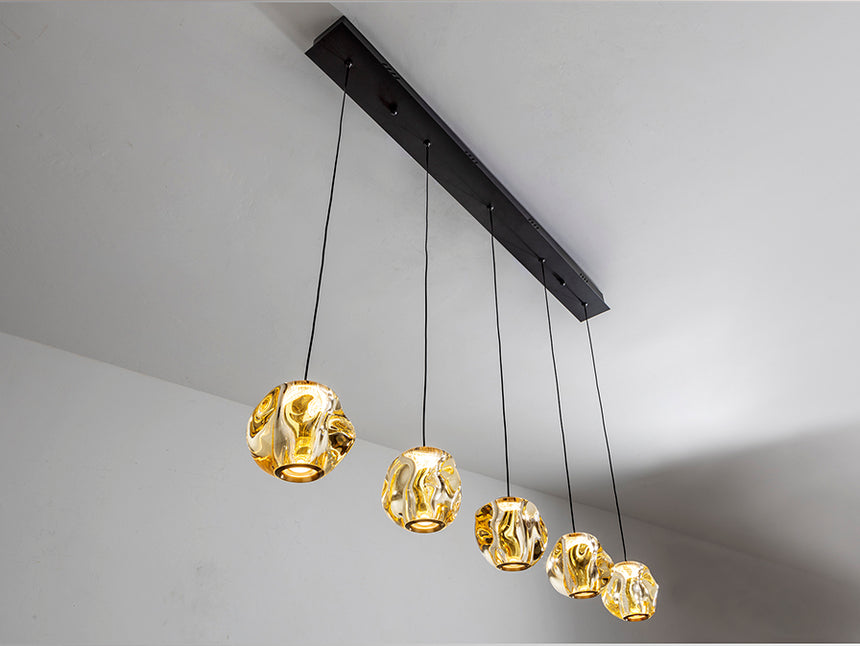 Schuller Zaria 5-light chandelier, black/bronze/amber, dimmable 502528