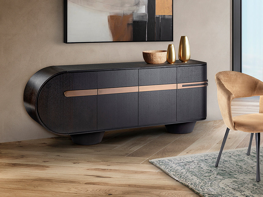 Aparador Schuller Luca roble y oro rosa acero 202x81cm 505260