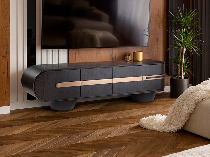 Mueble TV Schuller Luca roble y oro rosa acero 200x56cm 505345