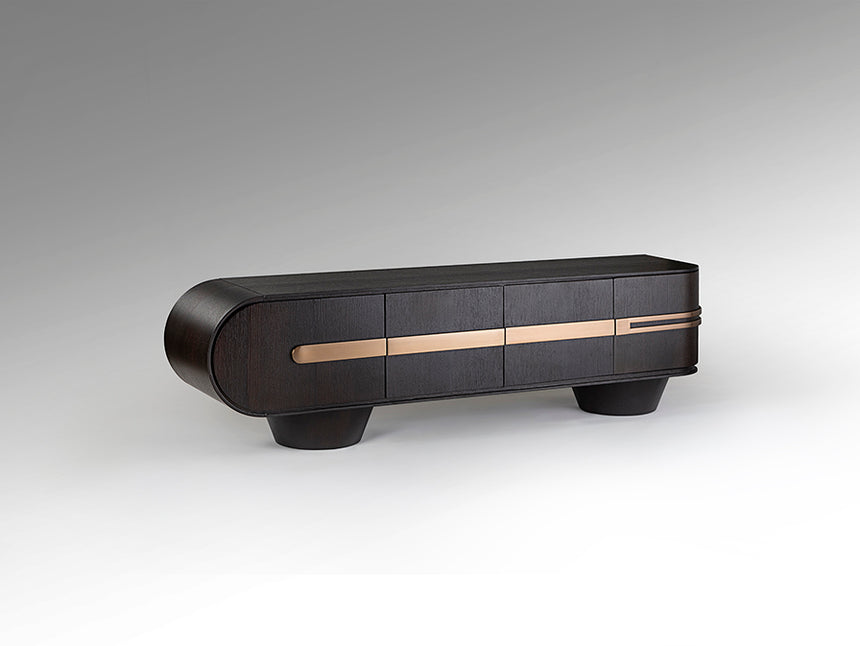 Mueble TV Schuller Luca roble y oro rosa acero 200x56cm 505345