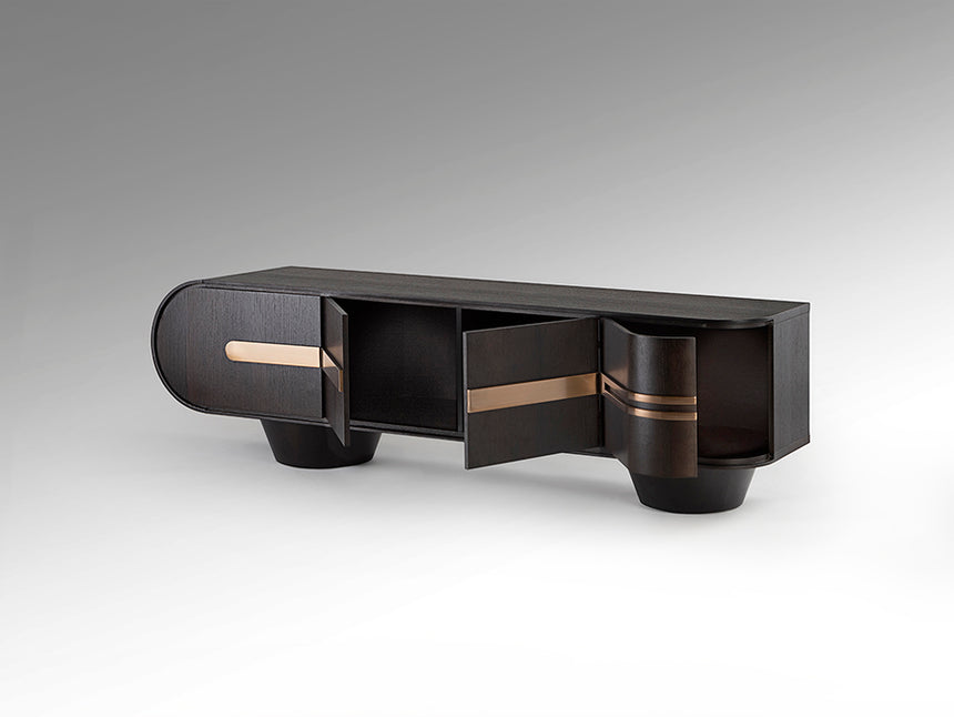 Mueble TV Schuller Luca roble y oro rosa acero 200x56cm 505345