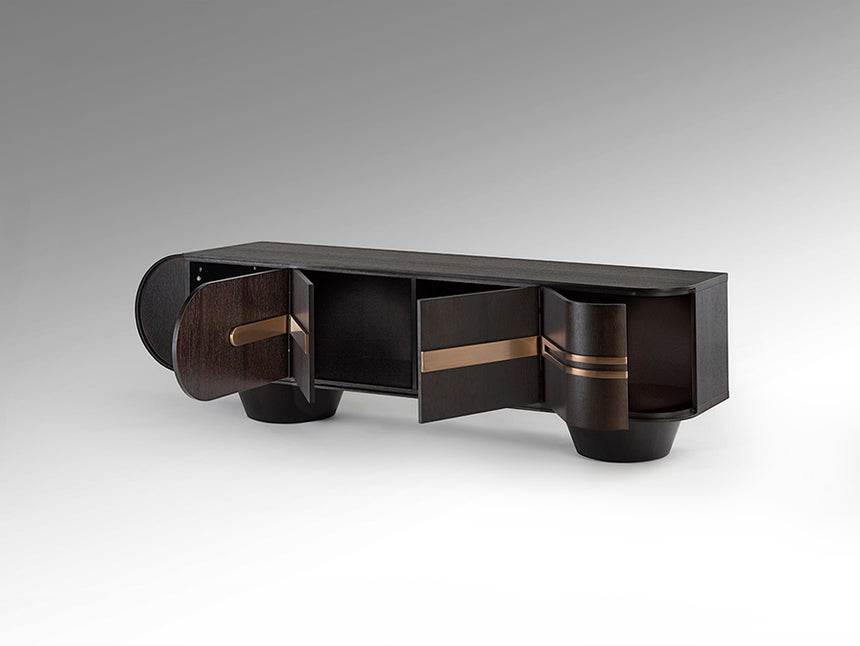 Mueble TV Schuller Luca roble y oro rosa acero 200x56cm 505345