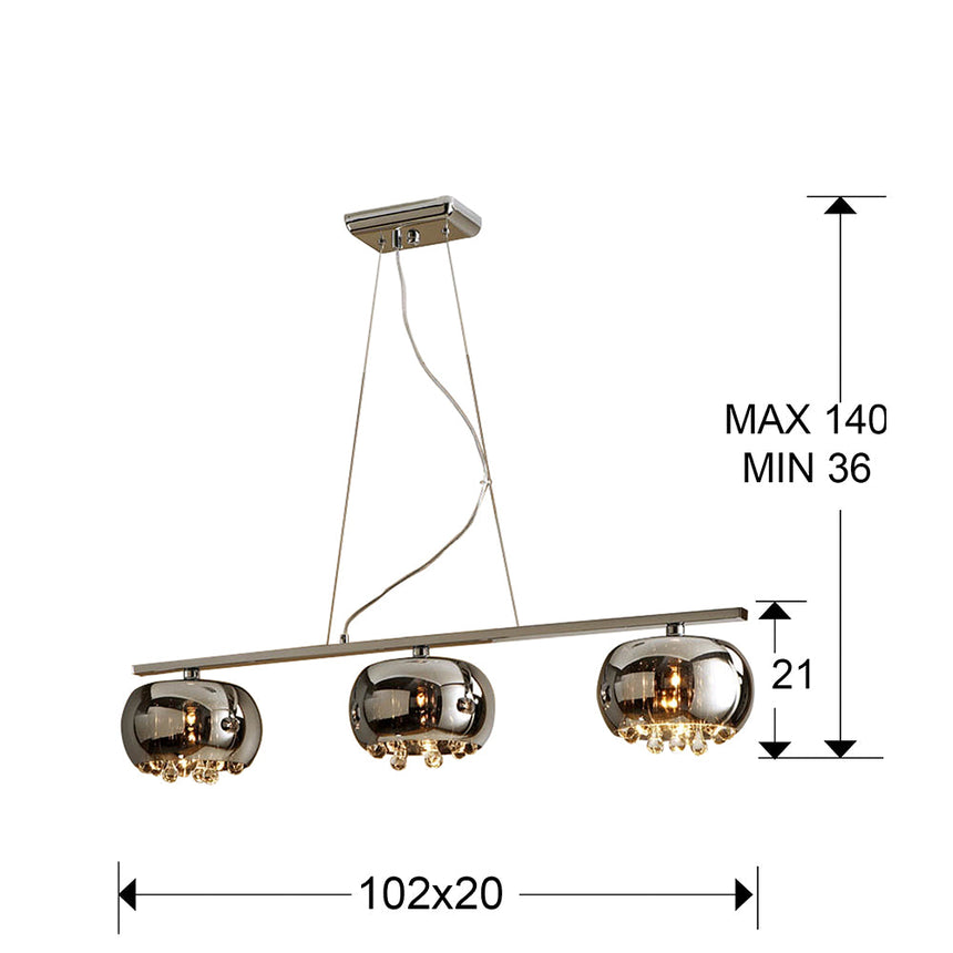 Medidas y dimensiones - Lámpara de techo colgante Schuller Argos 3 luces transparente y espejado 509213