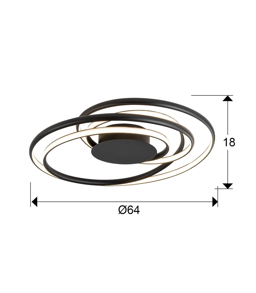 Plafón Schuller Danza LED negro 3000K Ø64cm dimensiones