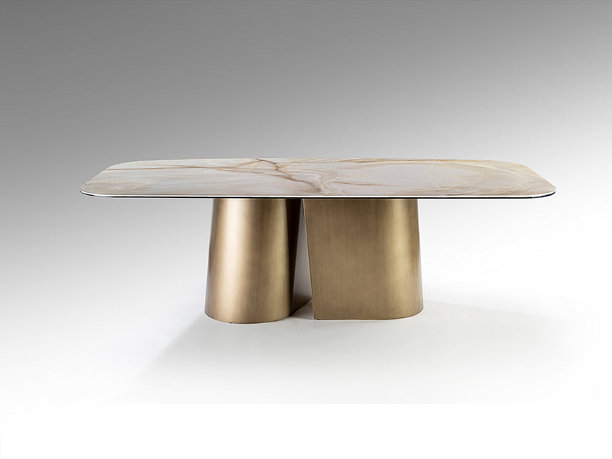 Mesa de comedor Schuller Numa latón y mármol veteado 240x76cm 514460