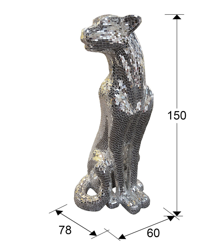 Schuller Figura Baguira leopardo plata espejo 150cm vibra vidrio 523306