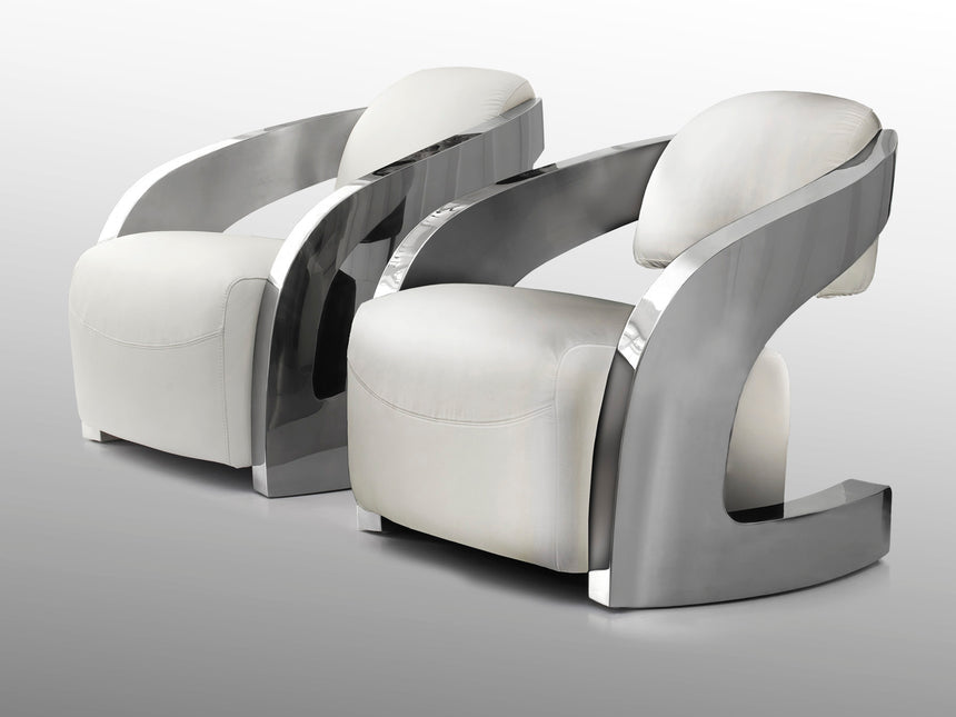 Sillón Schuller Amanda acero pulido y blanco piel y 85x - vista 3