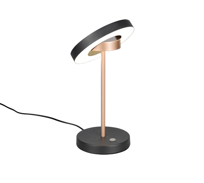 Lámpara de sobremesa Trio Guano negro y cobre Ø18cm 40W 534410165