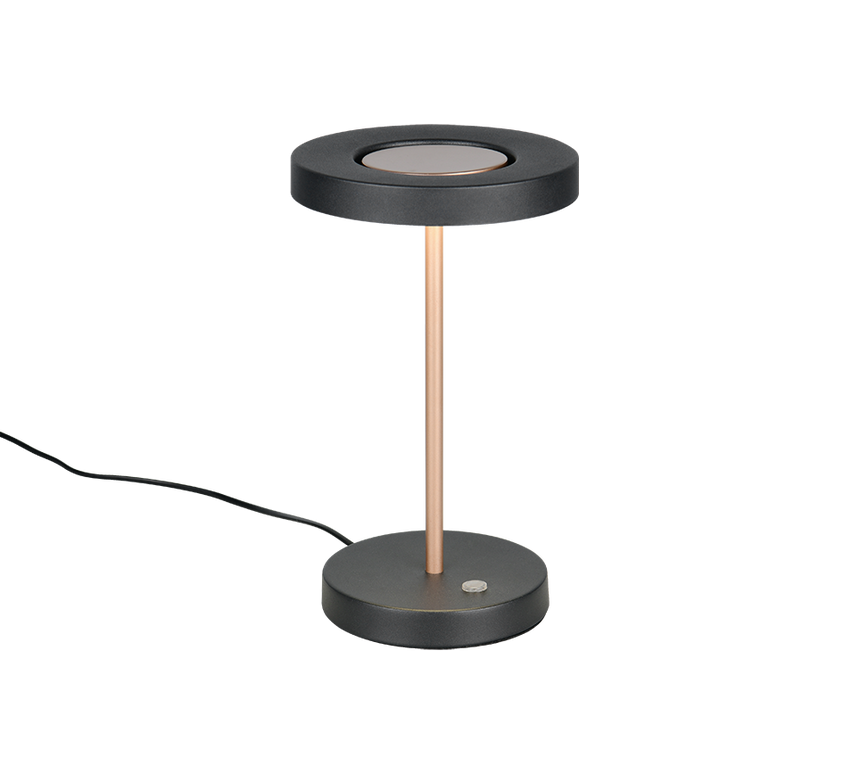 Lámpara de sobremesa Trio Guano negro y cobre Ø18cm 40W 534410165