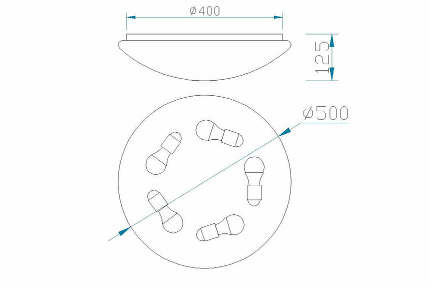 Plano de medidas - Mantra Zero E27 Plafón E27 5 luces 50cm blanco 5410