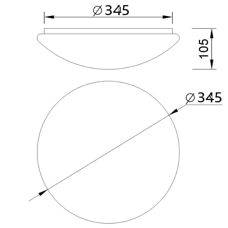 Plano de medidas - Mantra Zero E27 Plafón E27 3 luces 34,5cm blanco 5411
