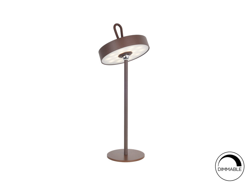 Lámpara de sobremesa Schuller Gong LED corten 3000K exterior IP54 35cm ambiente