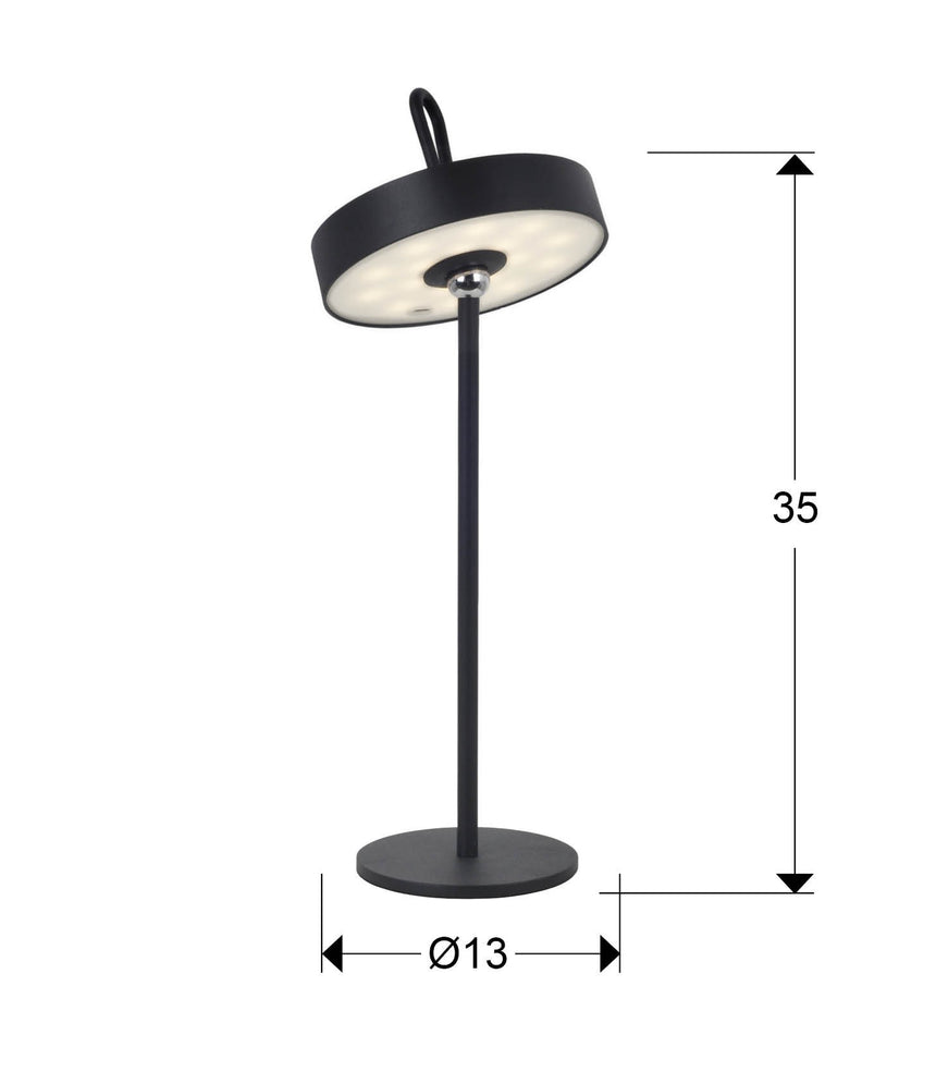 Lámpara de sobremesa Schuller Gong LED negro 3000K exterior IP54 35cm dimensiones