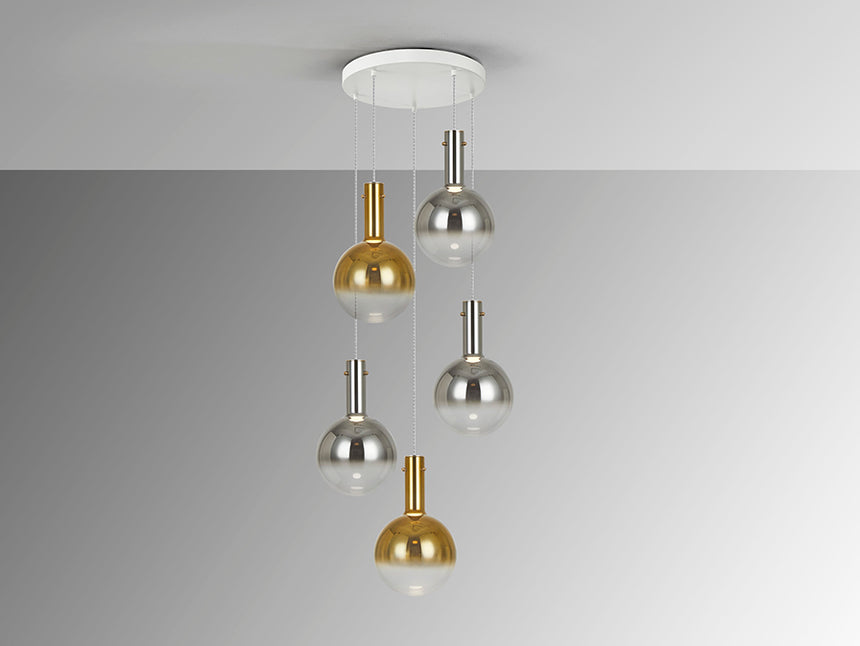 Schuller Matices Lámpara de techo colgante bolas 5 luces blanco Smoke oro 553869