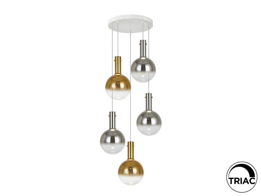 Lámpara de techo colgante Schuller Matices grande 5 luces blanco y smoke cristal soplado ambiente