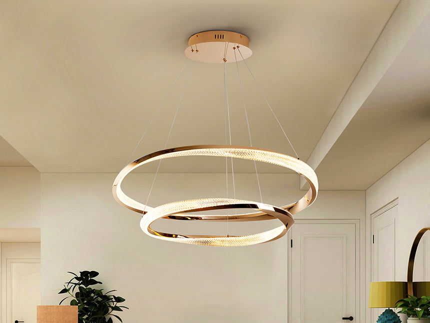 Lámpara de techo colgante de 2 aros Schuller Orbitas baño dorado y oro 3000K con mando 554107 - imagen 3