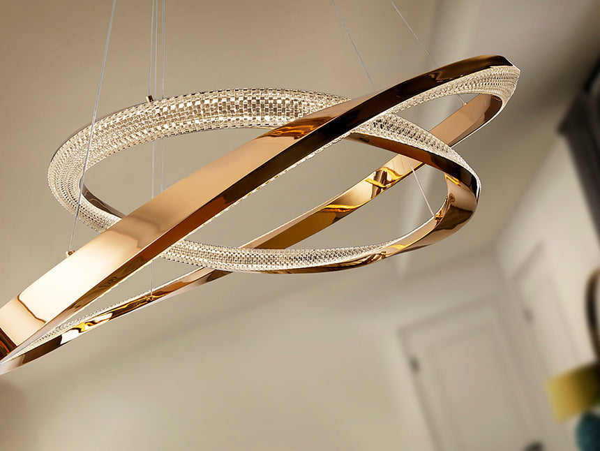 Lámpara de techo colgante de 2 aros Schuller Orbitas baño dorado y oro 3000K con mando 554107 - imagen 6