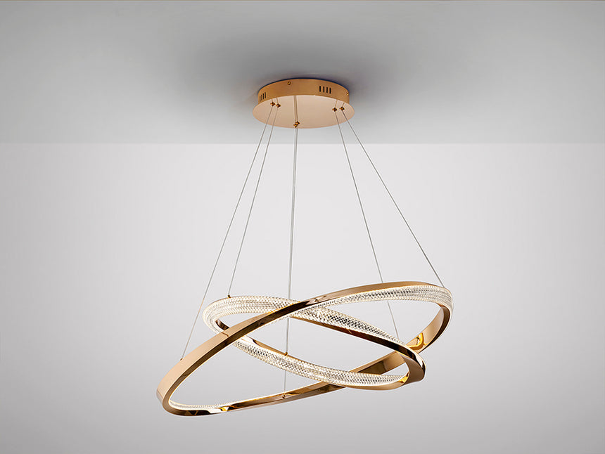Lámpara de techo colgante de 2 aros Schuller Orbitas baño dorado y oro 3000K con mando 554107 - imagen 7