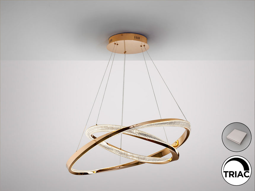 Lámpara de techo colgante de 2 aros Schuller Orbitas baño dorado y oro 3000K con mando vista 5